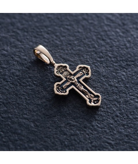 Gold cross "Crucifixion. Save and preserve" with blackening p03877 Onyx
