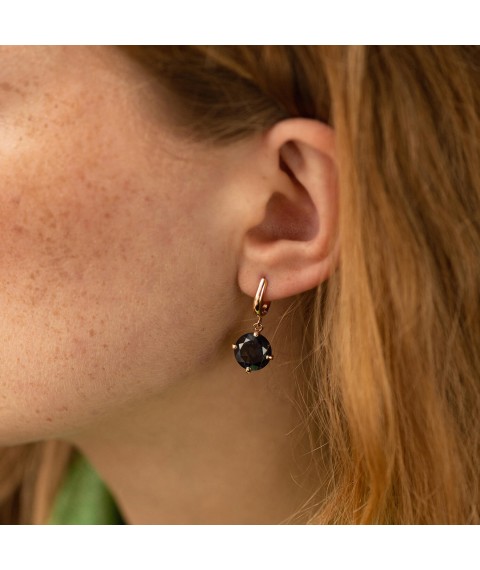 Gold earrings "Attraction" with synthetic. topaz s08573 Onyx