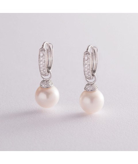 Gold earrings 2 in 1 with pearls and diamonds sb0174ca Onyx