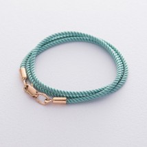 Шелковый голубой шнурок с золотой гладкой застежкой (2мм) кол01012 Онікс  35