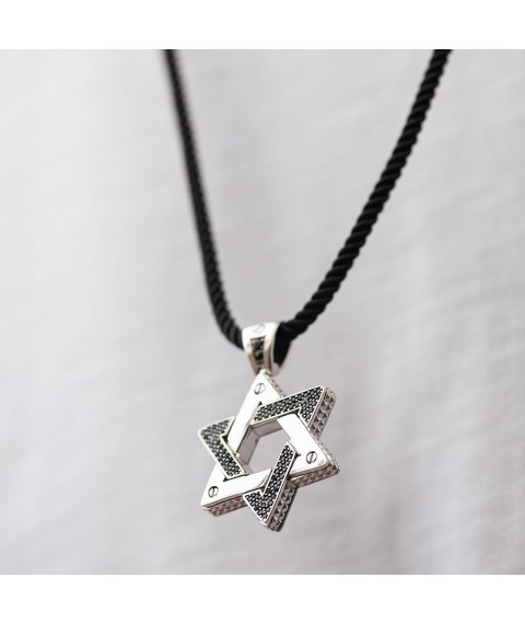 Pendant "Star of David. CHAI symbol" in silver (cubic zirconia) 1118c Onyx