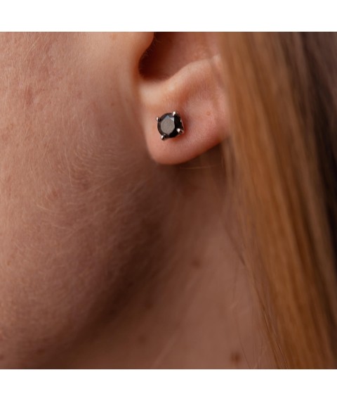 Gold stud earrings with black cubic zirconia s06233h Onyx