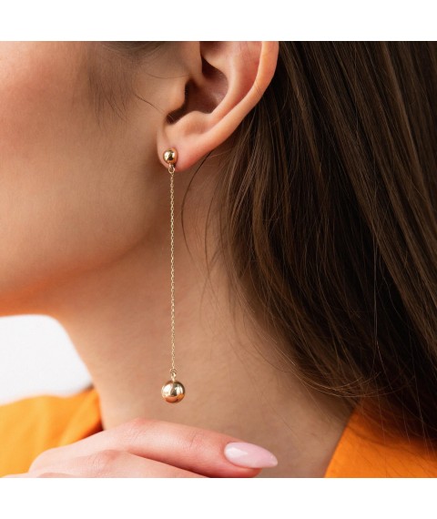 Earrings - studs "Margo" with balls on a chain (yellow gold) s08240 Onyx