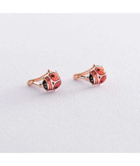 Gold children's earrings with ladybugs (enamel) s03187 Onyx
