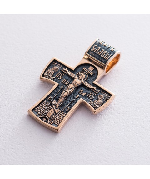 Золотий православний хрест "Розп'яття. Ангел Хранитель" п02885 Онікс