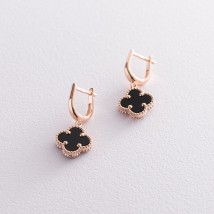 Gold earrings "Clover" (onyx) s06278 Onyx