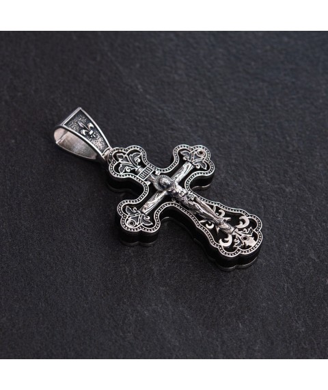 Silver cross "Crucifixion. Save and Preserve" with ebony wood 851 Onyx