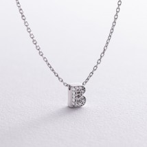 Silver necklace with the letter "B" with cubic zirconia 1103 B Onix 45