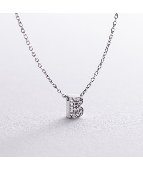 Silver necklace with the letter "B" with cubic zirconia 1103 B Onix 45