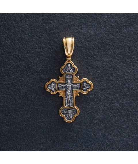 Silver cross "The Crucifixion of Christ with those to come. Archangel Michael" 132227 Onyx