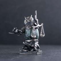 Handmade silver figure "Owl of Justice" 23175 Onyx