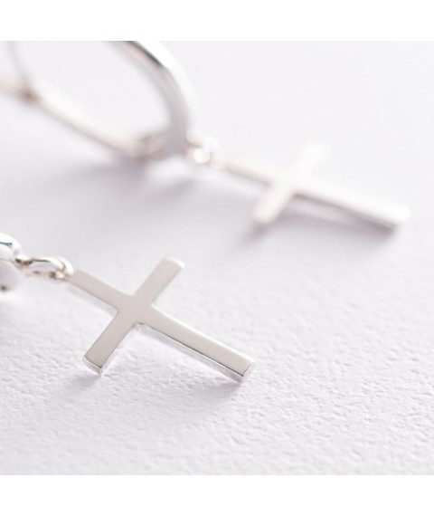 Silver earrings "Cross" 122848 Onyx
