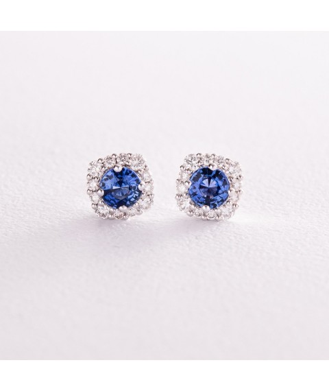 Gold earrings - studs with diamonds and sapphires sb0403nl Onyx