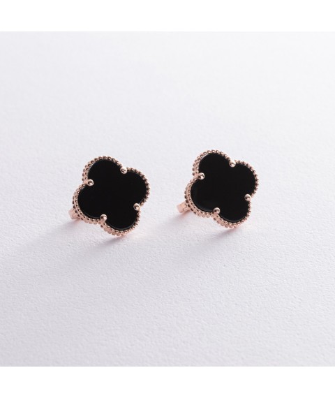 Gold earrings "Clover" with onyx s08602 Onyx