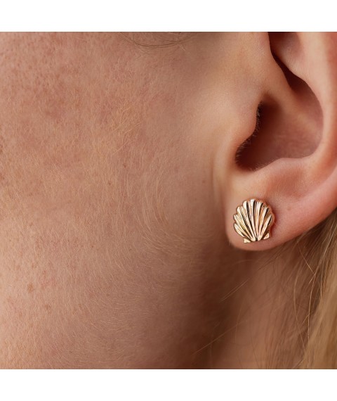 Earrings - studs "Shells" in red gold s08463 Onyx