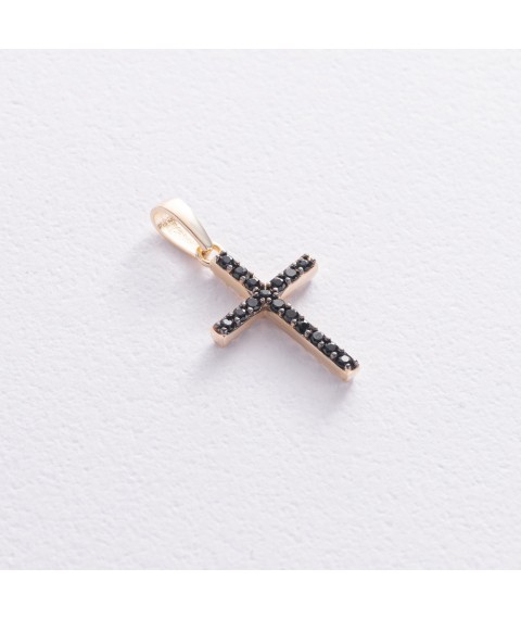 Gold cross with white and black cubic zirconia p03157 Onyx