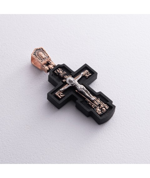 Golden cross "Crucifixion. Blessed Virgin Mary" with ebony 632z Onyx