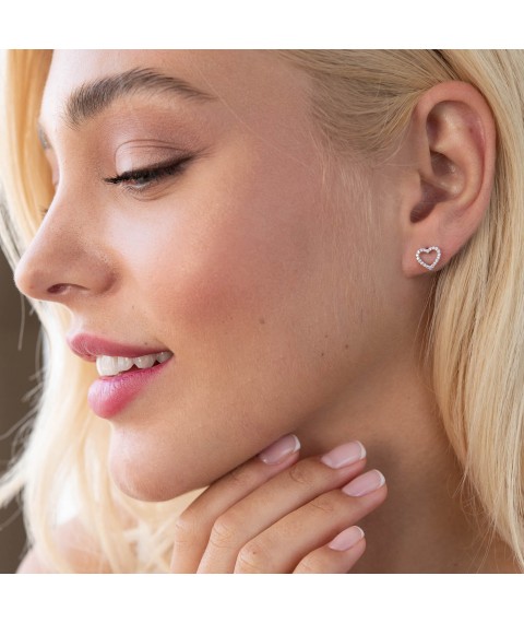 Gold earrings - studs "Hearts" with diamonds sb0368nl Onyx