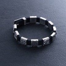 Мужской серебряный браслет (кожа) OR134710 Онікс 19