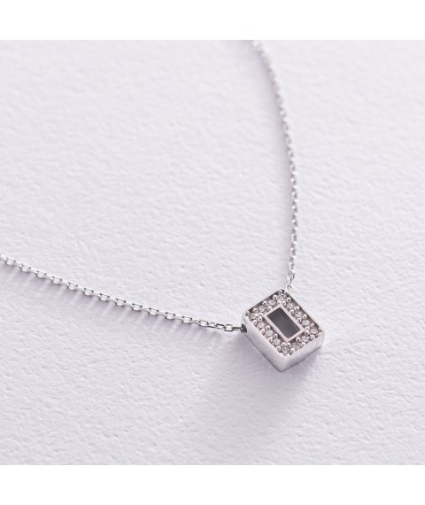 Necklace with the letter "O" in white gold (cubic zirconia) kol01329О Onyx 45