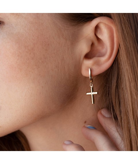 Gold earrings "Cross" s07896 Onyx