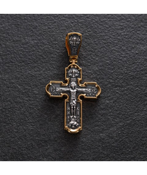 Silver cross "Crucifixion" with gold plated 132472 Onyx