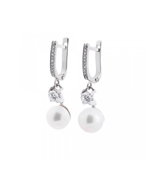 Gold earrings with cubic zirconia and cult. fresh pearls s02893 Onyx