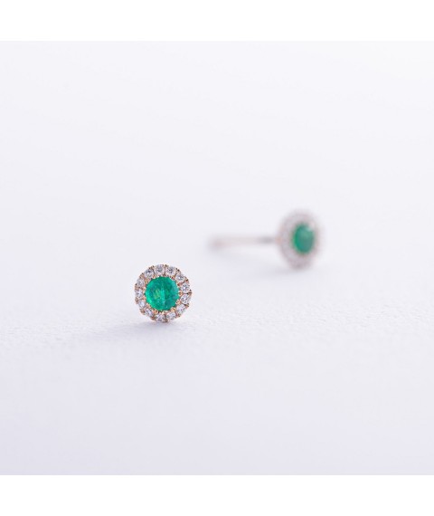 Gold earrings - studs (diamonds, emeralds) sb0529gm Onyx