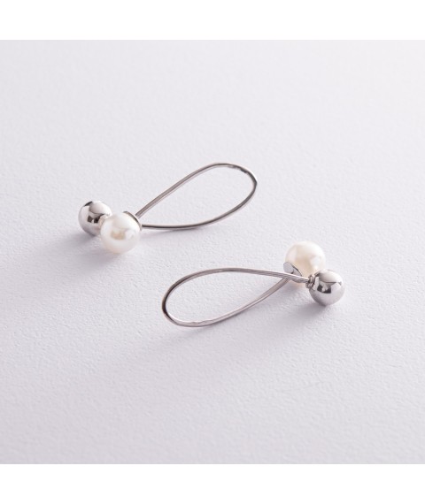 Silver earrings - loops "Balls" (pearls) 101010 Onyx