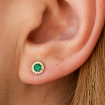 Gold earrings - studs (diamonds, emeralds) sb0529gm Onyx
