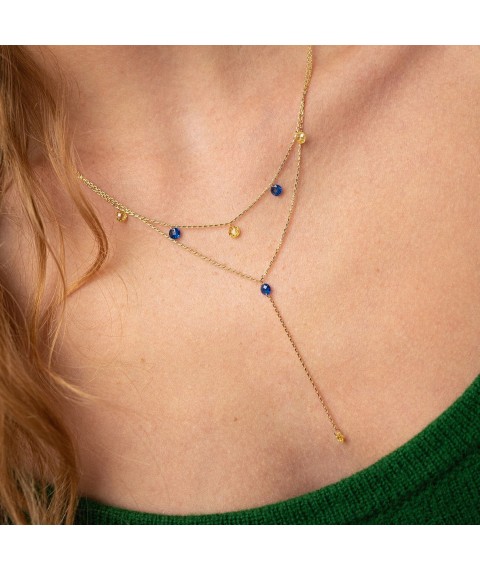 Gold necklace - tie "Ukrainian" (blue and yellow cubic zirconia) count02329 Onyx 43