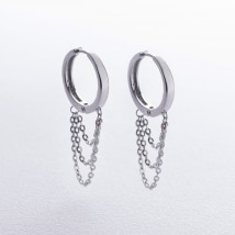 Серебряные серьги - кольца с цепочками 902-01450 Онікс