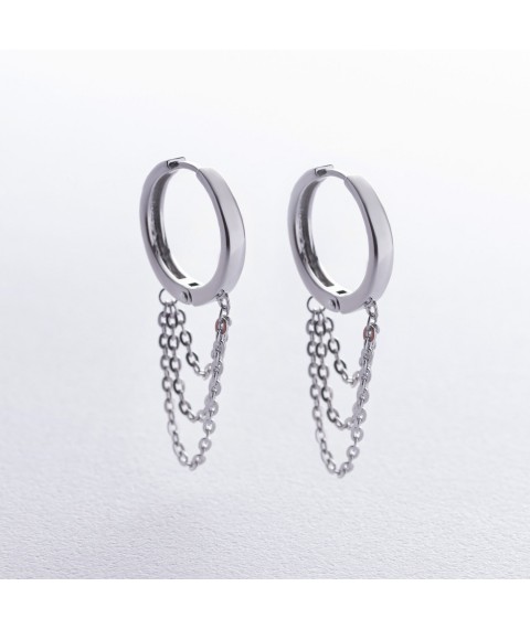 Silver earrings - rings with chains 902-01450 Onyx