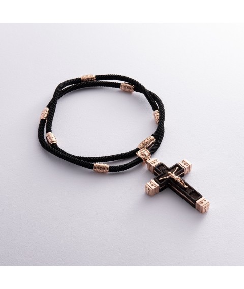 Men's Orthodox cross made of ebony and gold on a cord kol02416 Onyx
