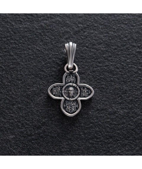 Срібний хрест «Спас Нерукотворний. молитва » 131018 Онікс