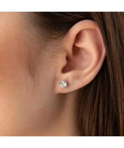 Earrings - studs with cubic zirconia (white gold) s06155 Onyx
