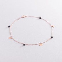 Gold bracelet "Hearts and a coin" on the leg (black cubic zirconia) b04794 Onix 26