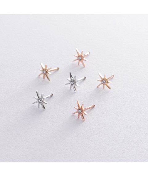 Gold earrings - studs "Stars meteorites" with cubic zirconia s08596 Onyx