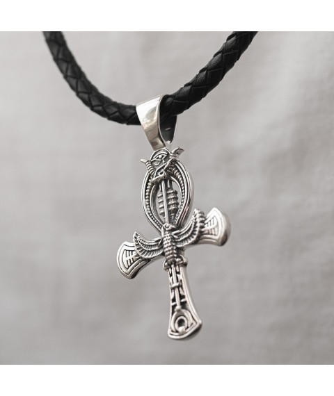 Silver pendant "Egyptian cross of Ankh. Rod of Osiris - symbol of eternal life" 133111 Onyx