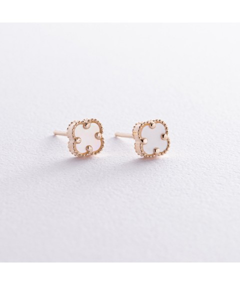 Earrings - studs "Clover" with mother of pearl mini (yellow gold) s08406 Onyx