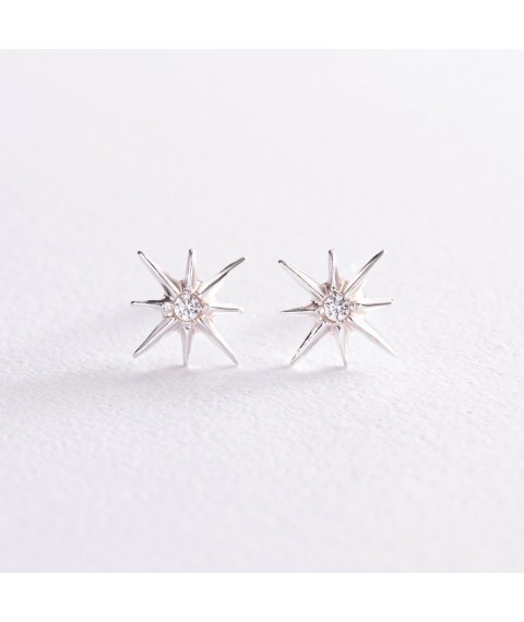 Срібні сережки - пусети "Зірки метеорити" з фіанітами 123206 Онікс