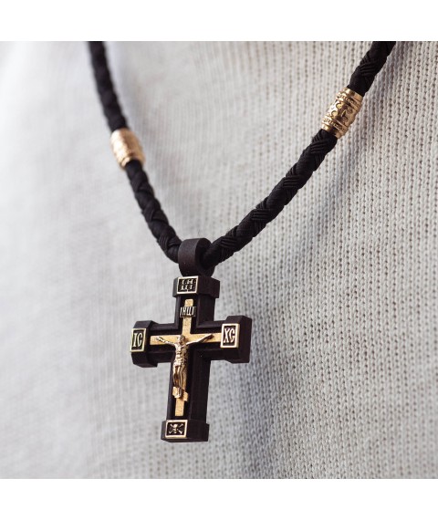 Men's Orthodox cross on a cord made of ebony and gold kol02134 Onix 60