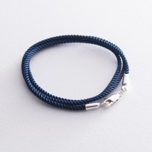 Шелковый синий шнурок с гладкой серебряной застежкой (2мм) 18496 Онікс  45