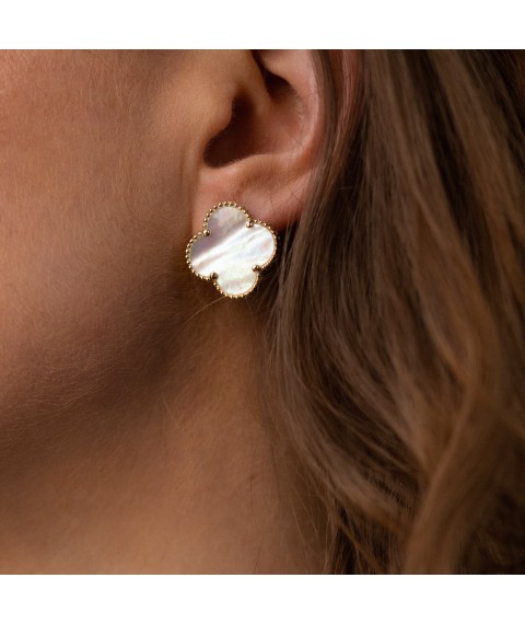 Earrings "Clover" in yellow gold (mother of pearl) s08295 Onyx