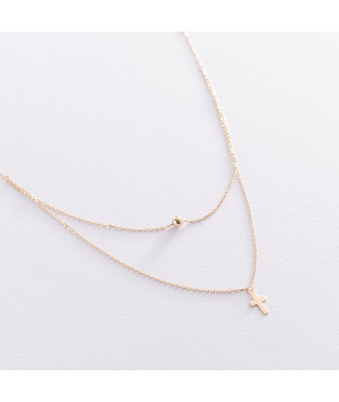 Double gold necklace "Cross and ball" kol01924 Onix 45