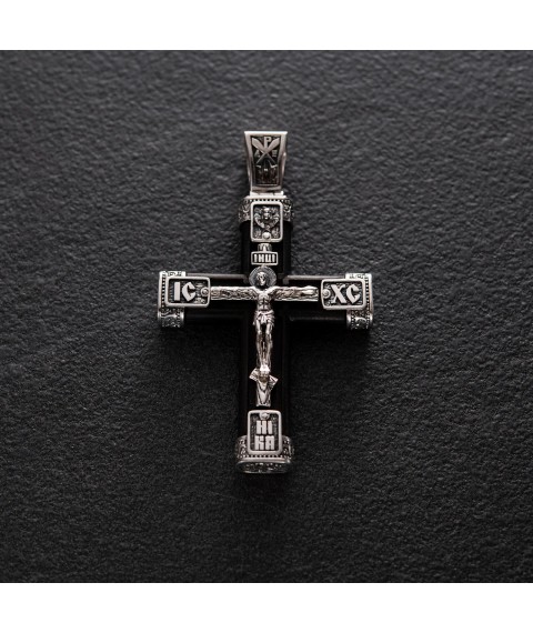 Silver cross "Crucifixion. Save and Preserve" with ebony 981 Onyx