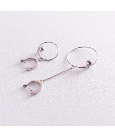 Silver earrings "Asymmetry" 123188 Onyx