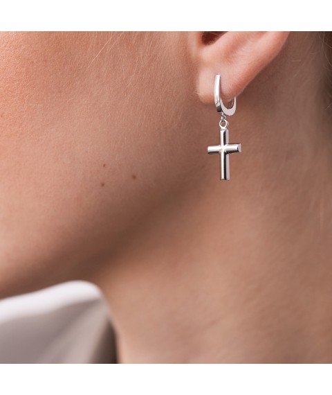 Earrings "Cross" in white gold s07822 Onyx