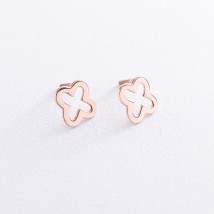 Earrings - studs "Clover" in red gold s06965 Onyx