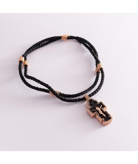 Human Orthodox cross made of ebony and gold on a cord number 02135 Onix 60